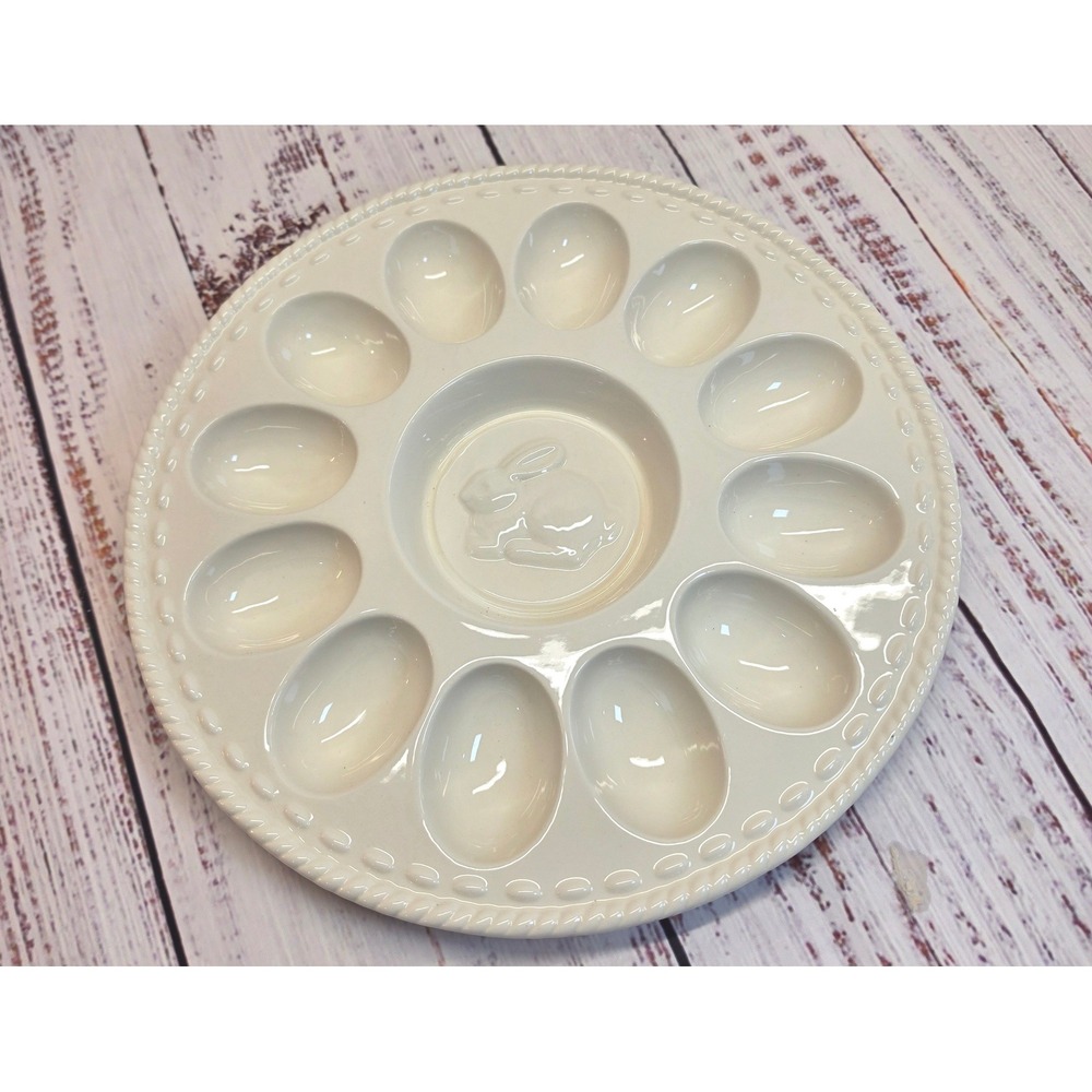 Hallmark Deviled Egg Platter 11.5in White Excellent Easter Bunny Ceramic